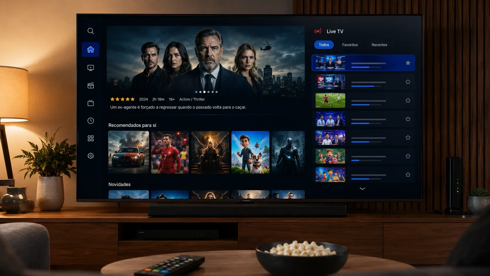 O Flix IPTV precisa de uma lista — canais portugueses e VOD com posters na Smart TV