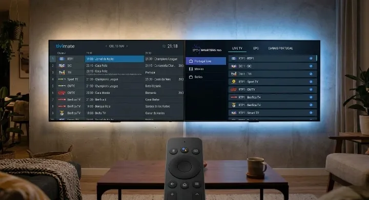Comparação IPTV Smart Player TiviMate e Smarters Pro em Portugal