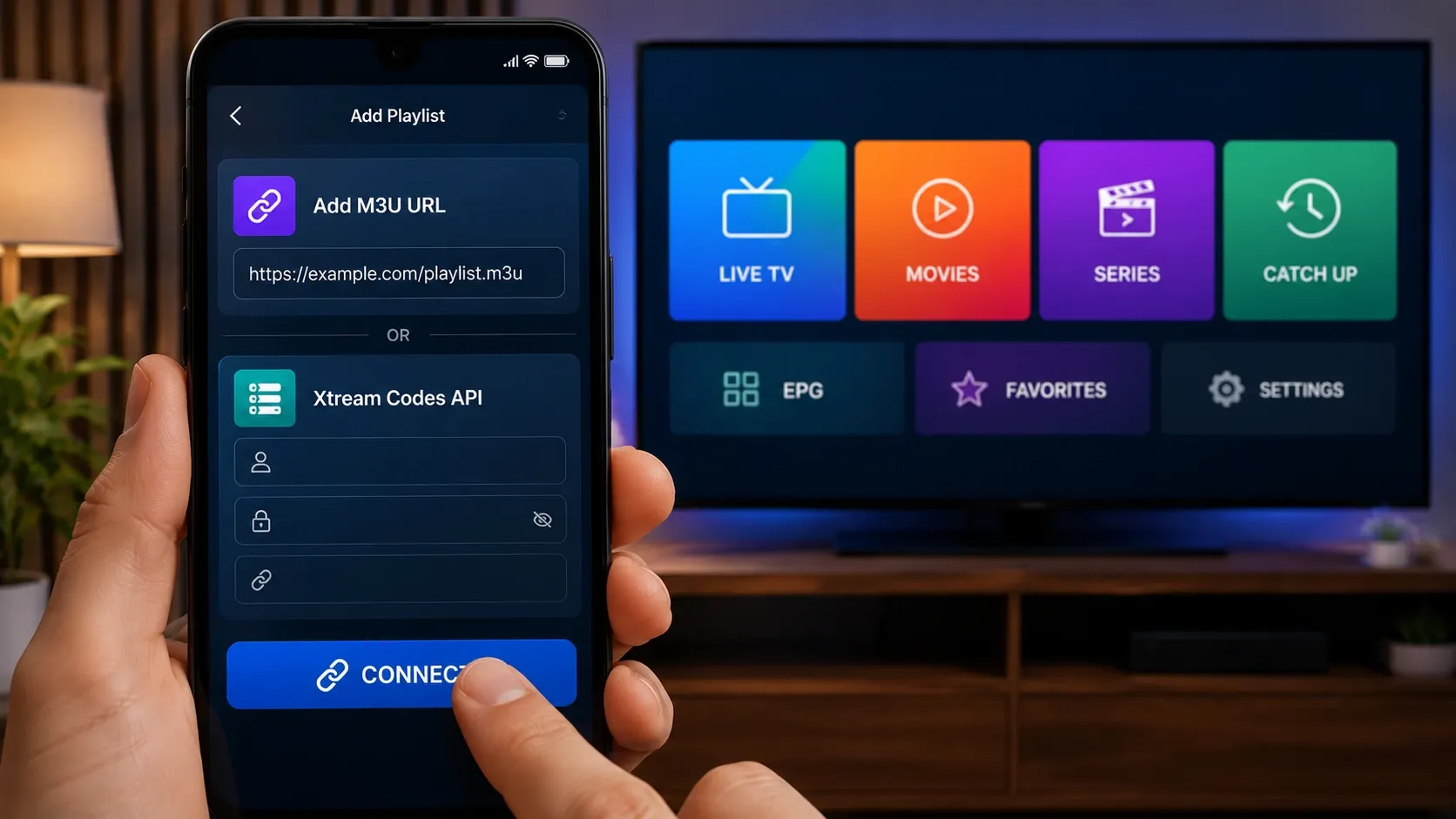 Como usar uma lista M3U no dispositivo — configurar a app com M3U ou Xtream Codes