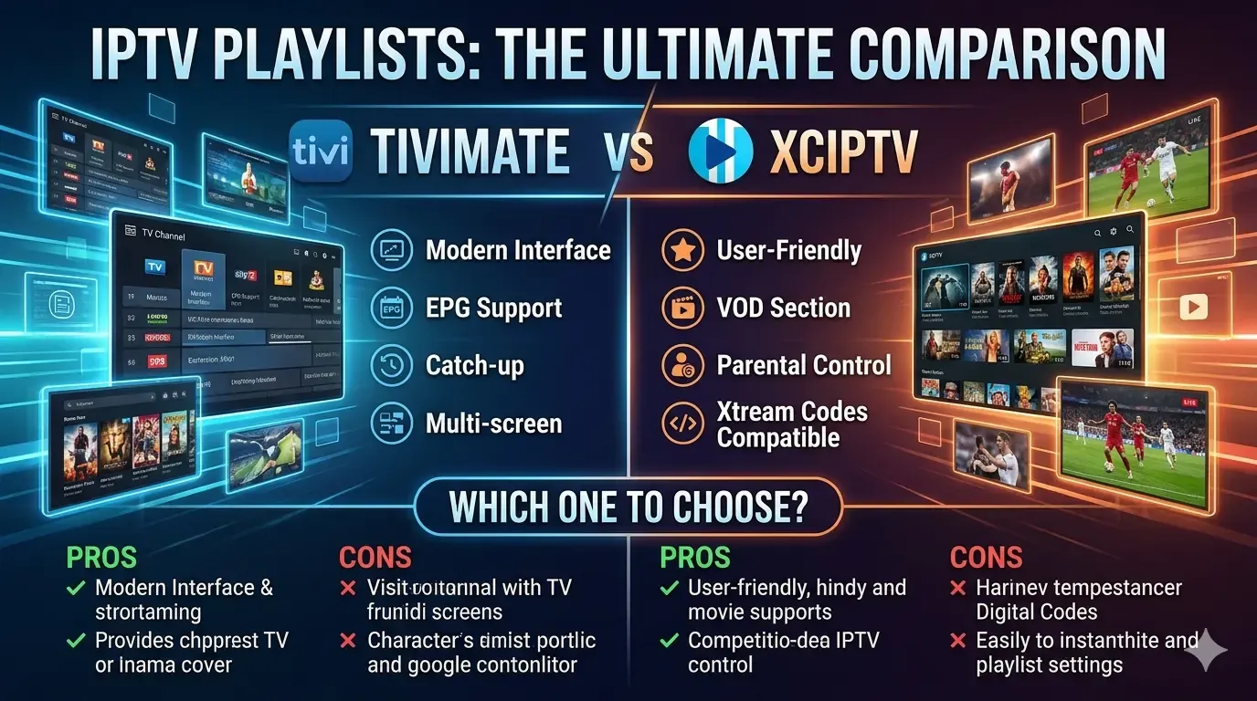 Comparação apps IPTV Android Portugal 2026 — TiviMate, XCIPTV e Smarters Pro